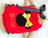 Red Minnie Mouse Bubble Sun Suit Ruffle Romper Embroidery or Monogram 0-3, 3-6, 6-12, 12-18, 18-24 Months & 2T 3T 4T