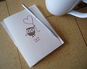 Owl Note Cards, Hand Embossed Note Cards, Owl Blank Note Cards, Simple Stamped Note Cards, Hugs and Hearts, Heart Balloon