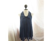 Mad Men Classy Freedom Navy Blue Scandinavia 1950s Era Vintage Inspired Sophisticated Mademoiselle Flair Flowy Dress y Chiffon Tunic Top