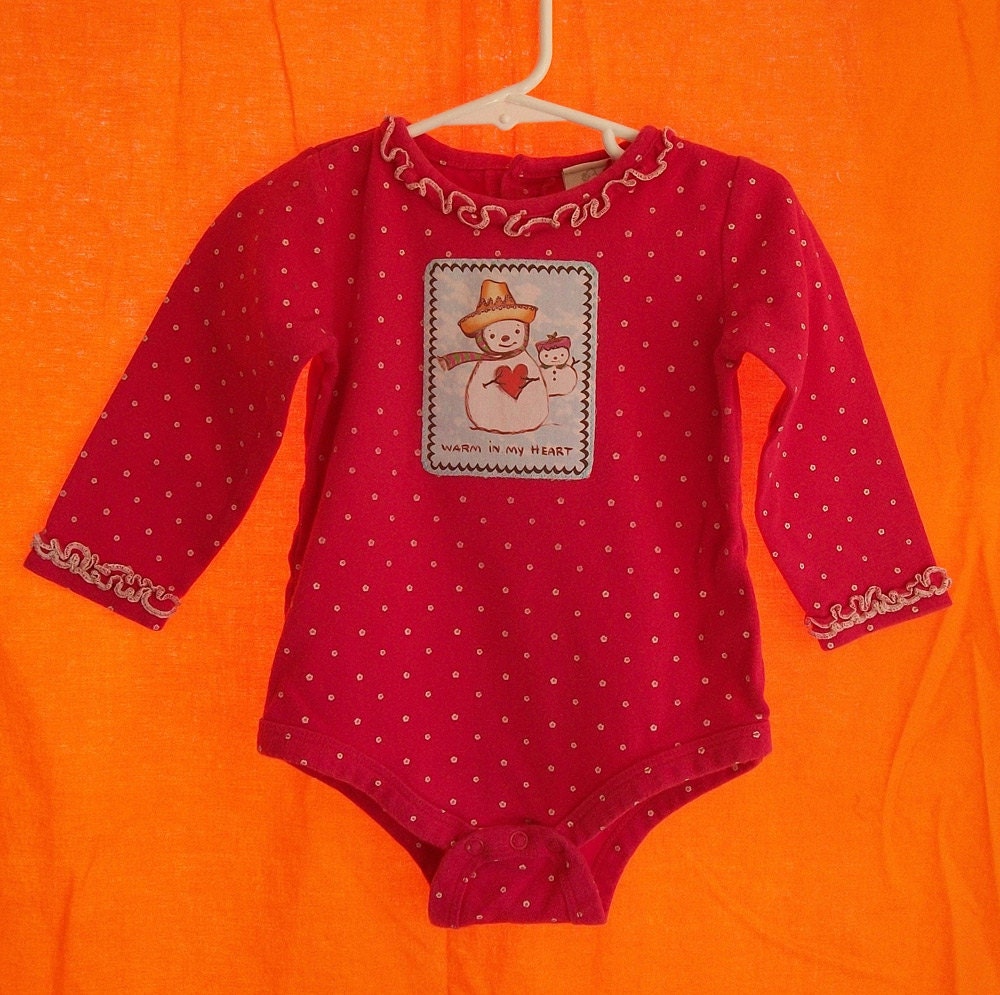 Warm in My Heart Upcycled Long Sleeved Onesie Girls Size 24 Month