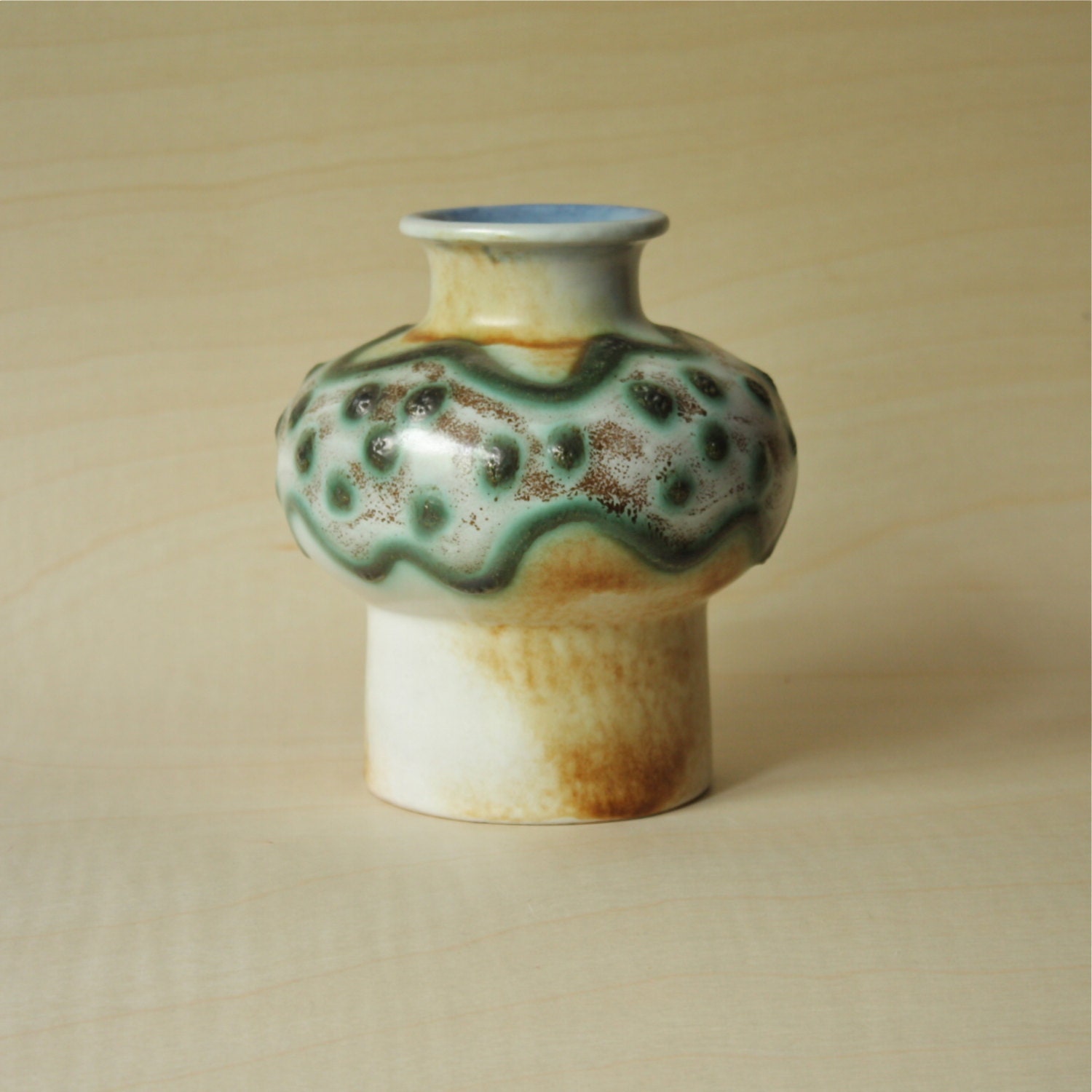 Vintage Fat Lava East German Pottery Dots and Waves Vase by VEB Haldensleben