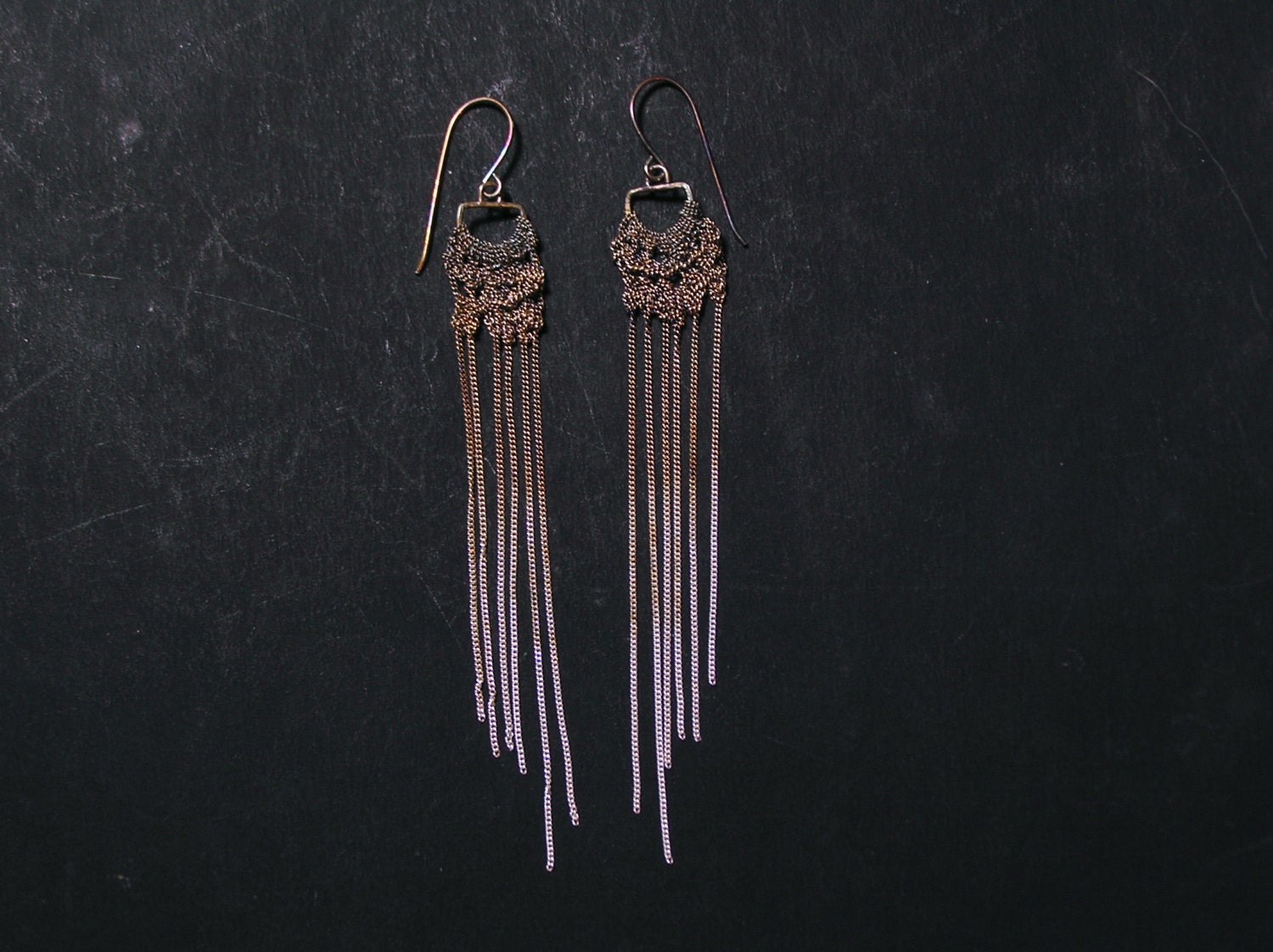 crochet fringe 925 silver gradient brown dangle earrings