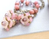 Flower Charm Necklace. Long Necklace. Pastel Pink Purple Jewellery. Lucite Flower Necklace. Spring Jewelry Feminine Unique Vintage Style