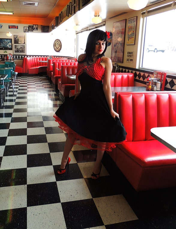 Two Tone Polka Dot  Rockabilly Punk Halter Dress