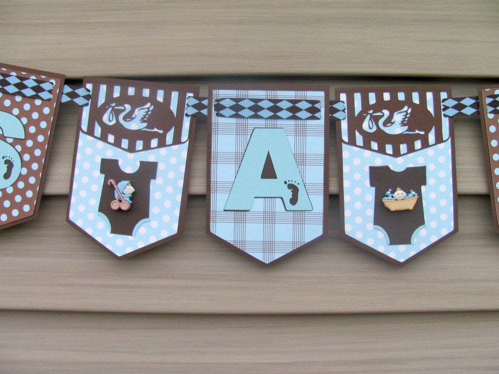 It's A Boy Banner, Shower Banner, Baby Shower Banner in Blue and Brown
