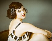 Flapper Headpiece, Vintage Inspired, Hairpiece, The Great Gatsby, 1920's, 1930's, Party, Roaring 20s, Art Deco, Silver, Black, Feather