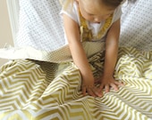 Handmade Baby Blanket -  Reversible Gold Chevron Gold Dot  - Gold Chevron Baby Bedding