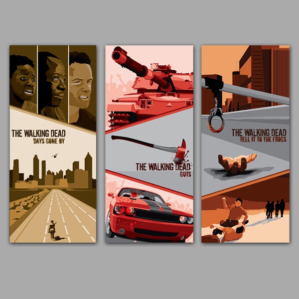 The Walking Dead Inspired Poster Collection // "Days Gone By", "Guts", "Tell it to the Frogs" // Three 8x18 Prints