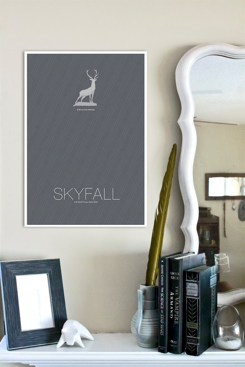 Skyfall Movie Poster with Stag and Pinstripe // 13x19 James Bond Inspired Minimalist Art Print