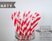 25 Red Striped Biodegradable Paper Straws & Digital Flags  -   Party - Birthday - Baby Shower - Wedding