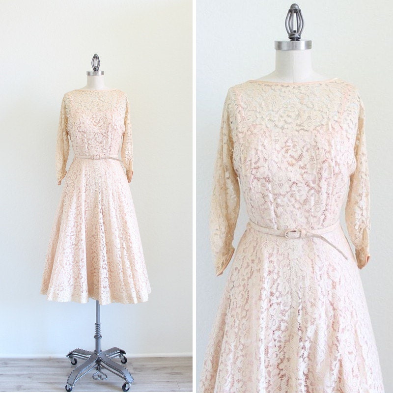 1950s L'Aiglon Dress . Ivory Lace Dress . 50s Dress . Retro Wedding Dress . size Large