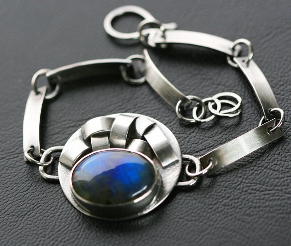 Silver and Labradorite Bracelet Art Jewelry Sterling Silver Link Bracelet One of a Kind Statement Bracelet