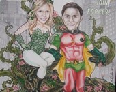 Poison Ivy and Robin Custom Portrait Couple Batman Comic Book Cover