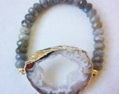 Labradorite and Gold Plated Druzy Agate Bracelet