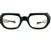 Vintage rare deadstock 60's modernist mod architectural Chambord black eyeglass frames France  - FREE Domestic Shipping