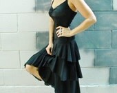 dancehall dress. DROP waist. black ruffle tiered skirt. SEXY cocktail dress. LBD. nicole miller 90s. simple minimal chic.