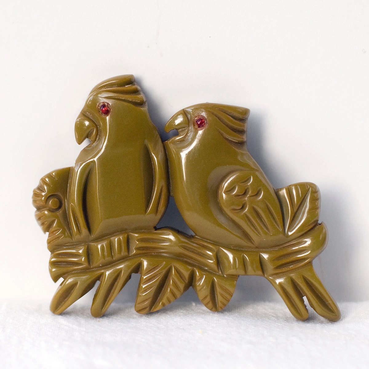 Vintage Bakelite Parrots or Birds on a Branch Pin