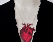 Large Anatomical Heart Necklace Red Vintage Victorian Anatomy Illustration Statement Jewelry Anatomically Correct Valentines Day