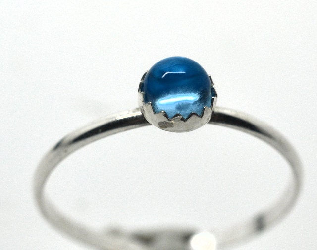 Swiss Blue Topaz Stacking Ring, Skinny Stackable Ring, Blue Gemstone Ring, Topaz Jewelry