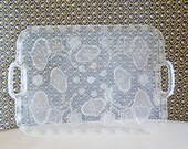 Large Vintage Regaline Clear Plastic Lucite Serving Tray Botanical Leaves Flowers Outdoor Entertaining Kitchen Decor Spring
