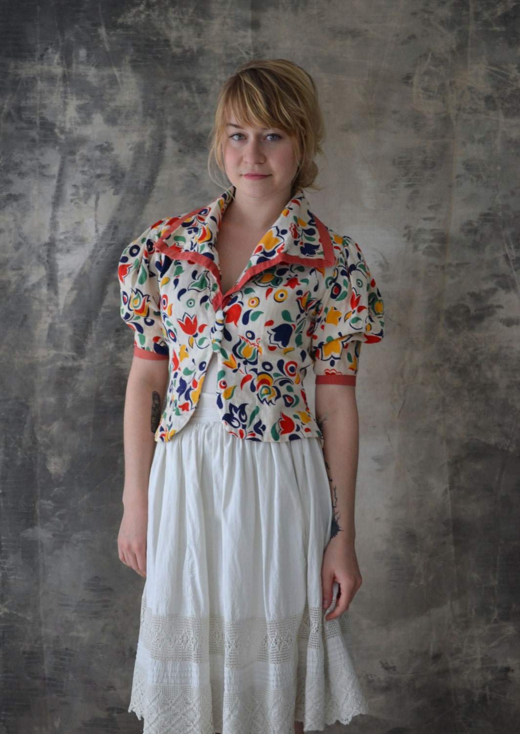 1940s Primary Color Tulip Blouse / Jacket