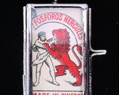 Vintage Lithograph Ephemera Hercules Lion pendant Original Vintage miniature match box label