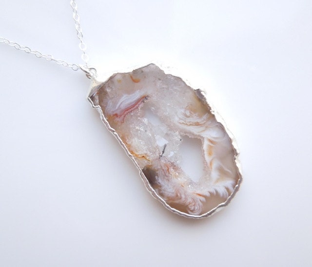 Geode Necklace in Silver, Druzy :  BEST SELLER