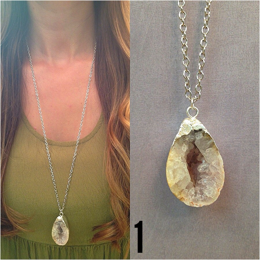 Silver Foil Crystal Geode Necklaces - Choose Your Stone