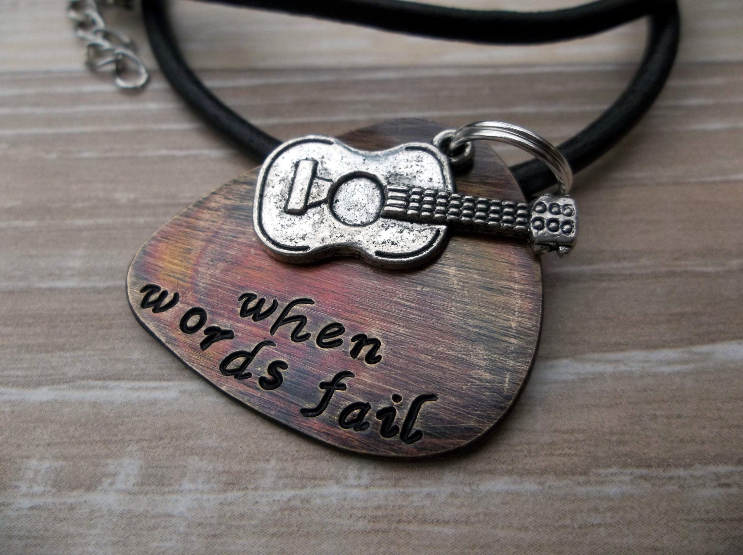 when words fail (Guitar pick/Acoustic guitar charm) NECKLACE or Keychain