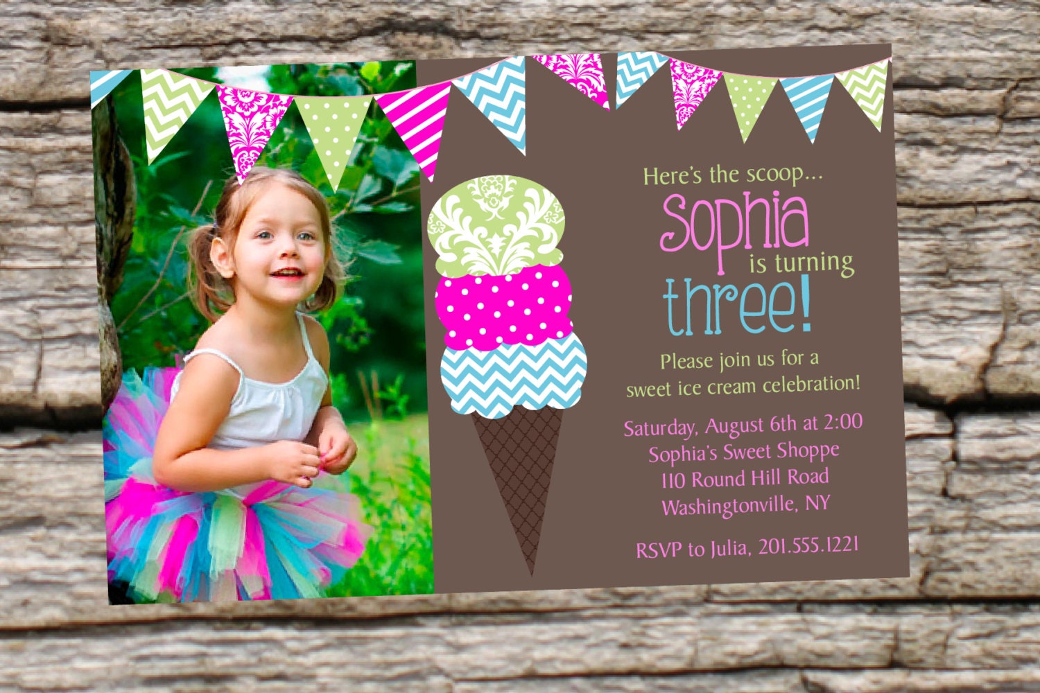 ICE CREAM Cone Birthday Party Shabby Chic Summer invitation - DIY You Print