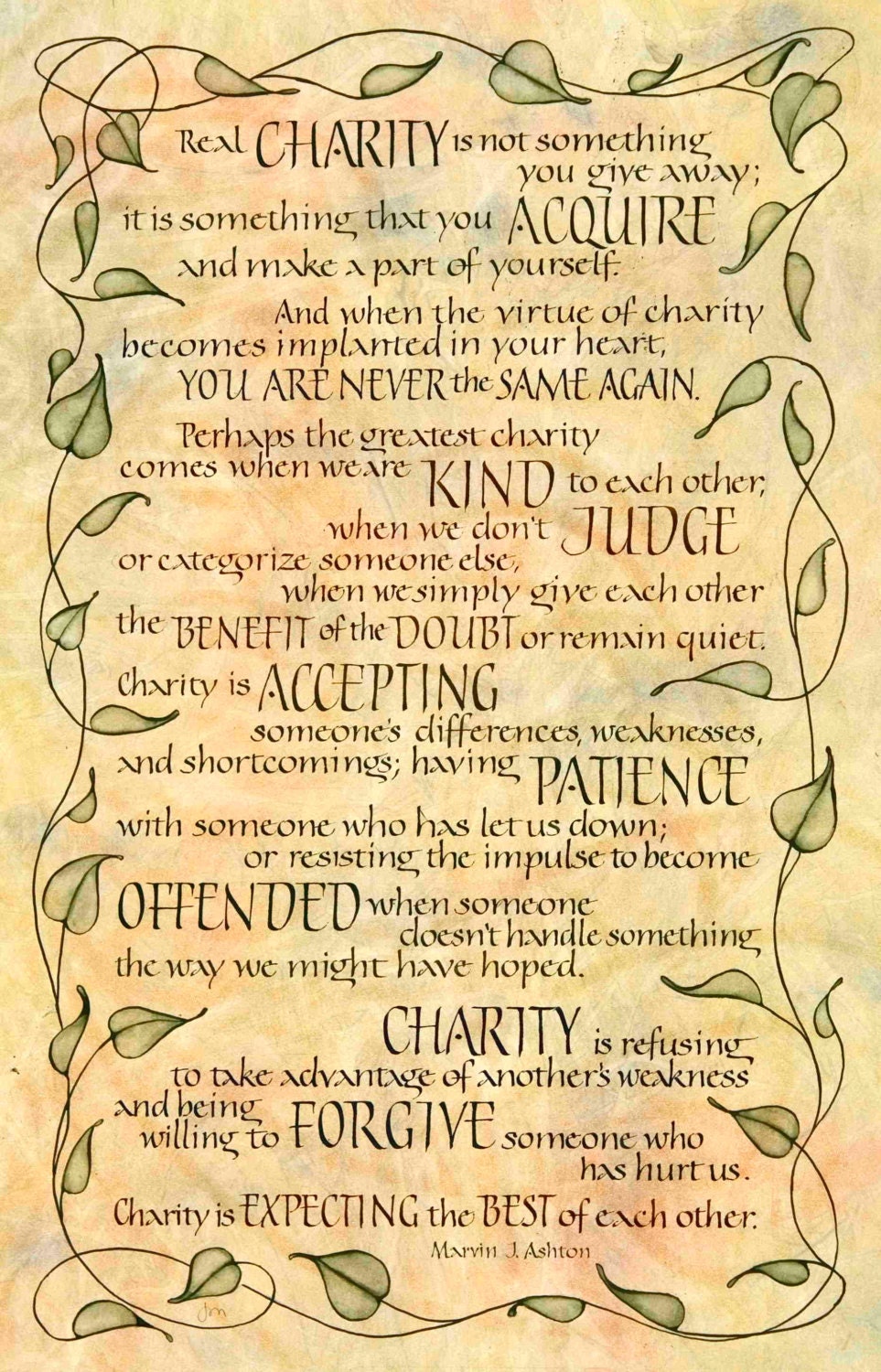 Budget reproduction of Charity quote 7 x 10 1/2 inches