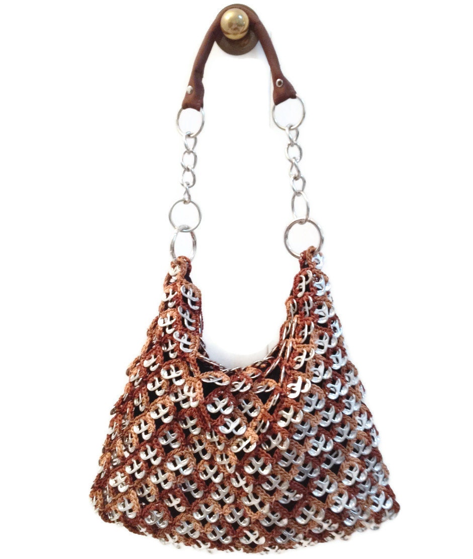 Items similar to Hobo Shoulder Crochet Purse Made from Pop Tabs Brown