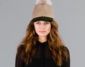 Fall Winter Color Block Fur Crown Pom Baseball Cap Hat