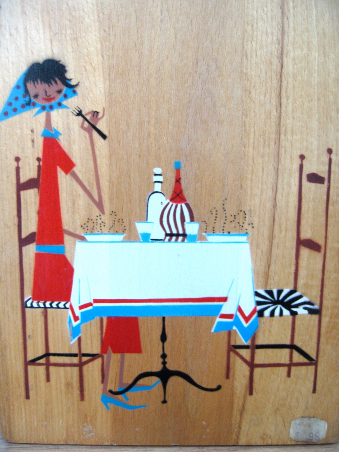 Milvia Sunday trattoria. 1950s FAB Nevco cutting board with Milvia motif, very good vintage condition.
