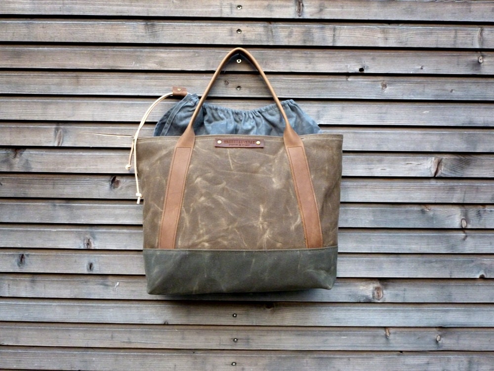 waxed canvas bag carry all/tote bag with roll to close top, UNISEX collection