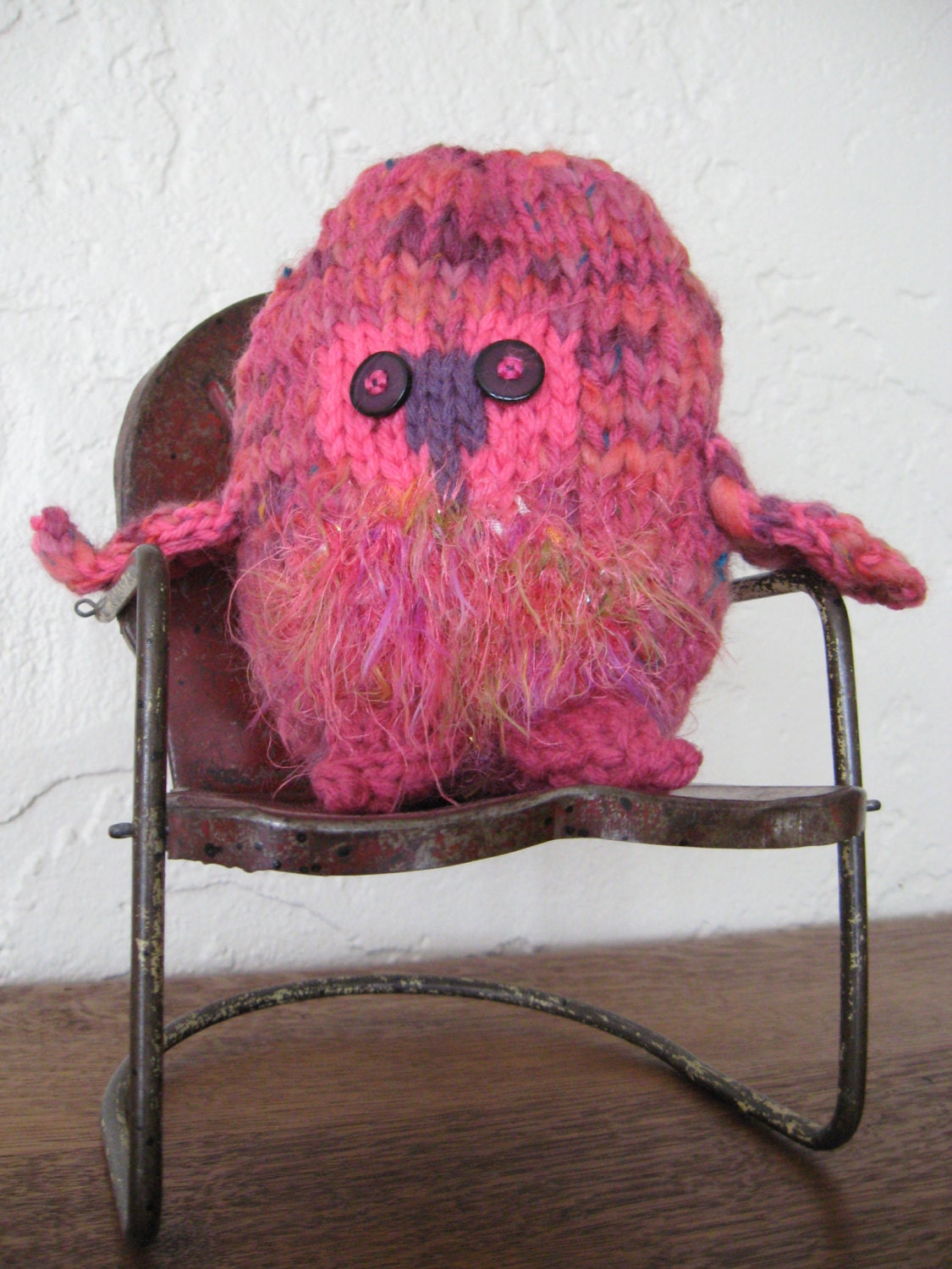 PINK burrowing owl hand knit plush toy free US shipping
