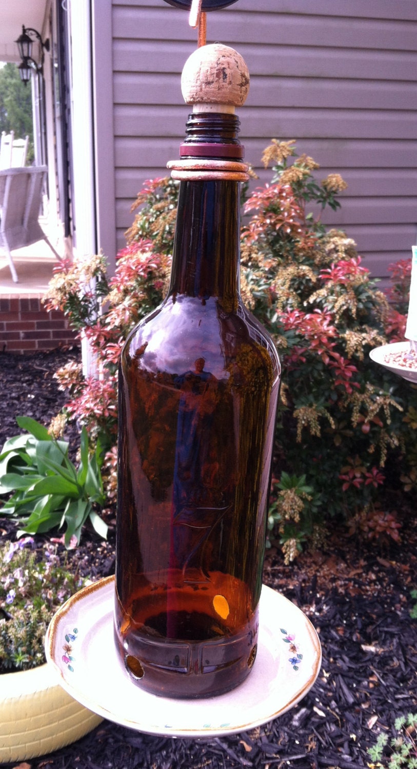 Upcycled Bird Feeder Liquor Bottle Seagrams 7