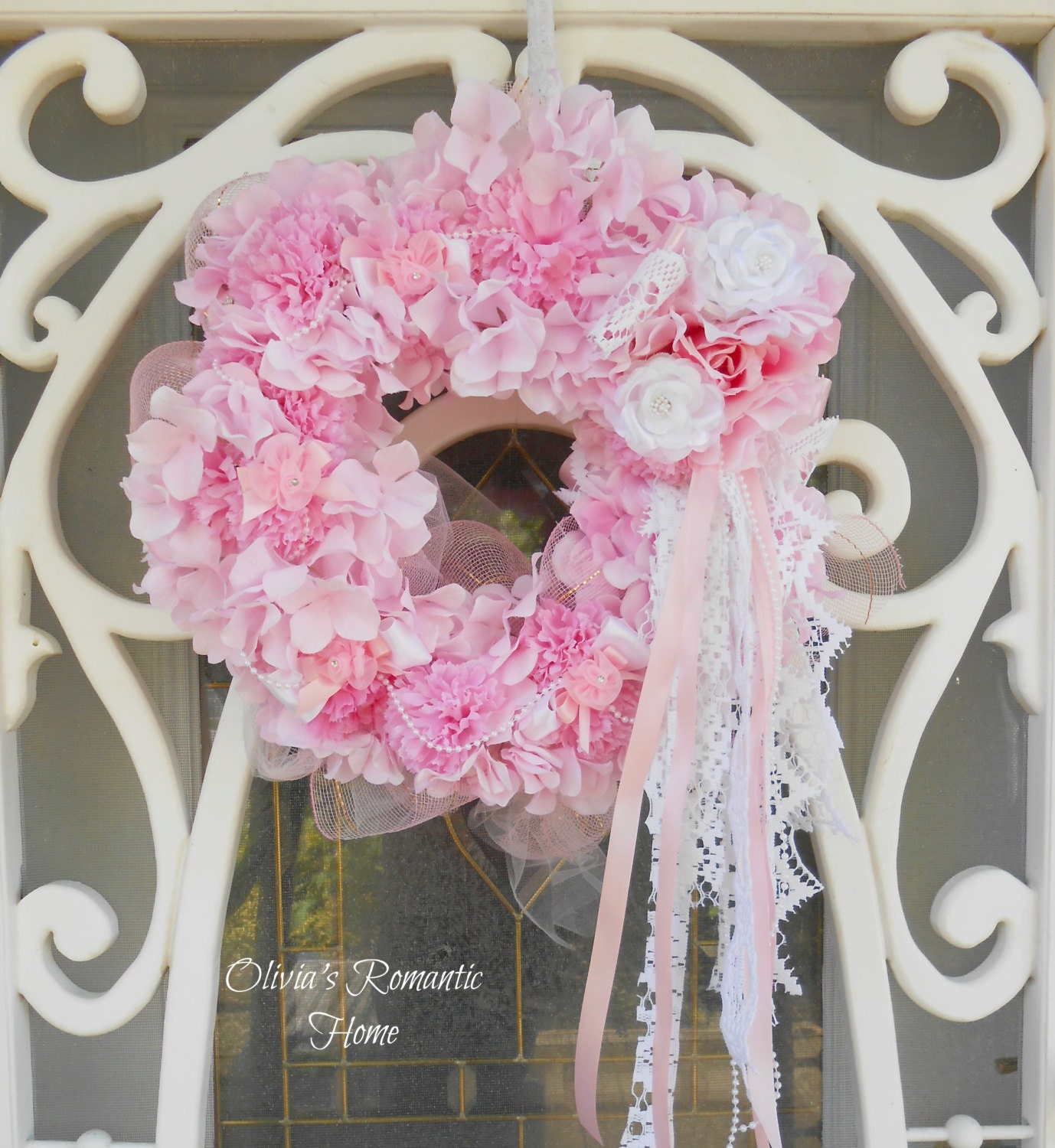 Pink Princess Lace Rose Spring Wreath White Marie Antoinette Floral Lace Tulle Candy Bridal Victorian Spring  SCT