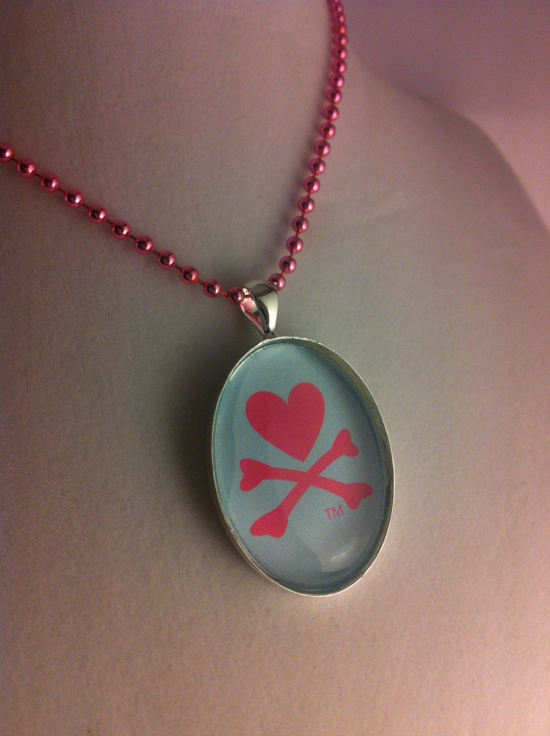 Tokidoki Pink Logo Heart and Cross Bones Necklace