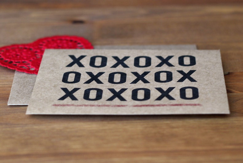 Love Card Set of 10 - XOXO Black and Red Kraft Greeting Cards