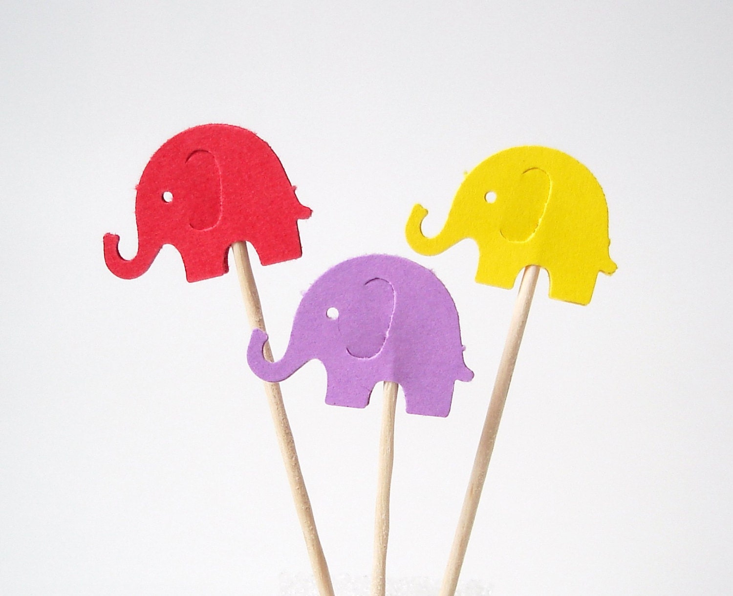 24 Yellow Red Purple Elephant Party Picks, Toothpicks, Food Picks, Cupcake Toppers - No660