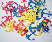 100 Nautical Red Blue Yellow Anchor Die Cuts, Anchor Confetti, Anchor Punch, Party Supplies, Scrapbook Embellishments - No384