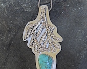 One of a Kind Botanical Turquoise Pendant, Sterling Silver, Pilot Mine Turquoise, Sacred Botanical Series Incense Cedar