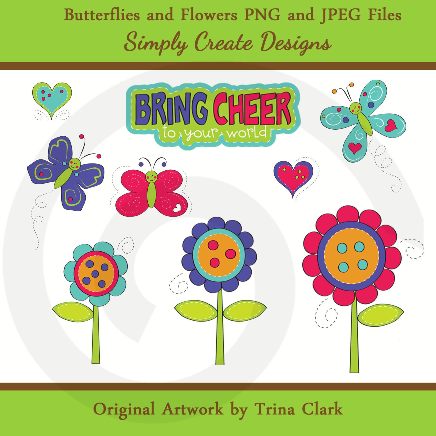 Butterflies Clipart Flowers Spring Clip art Personal and Commercial Use Il_570xn