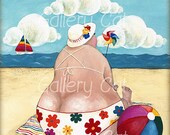 HALF MOON Bay I Digital Collage Sheet Instant Download for Coasters Cards Scrapbooking Retro Beach from Original Painting GalleryCat CS208
