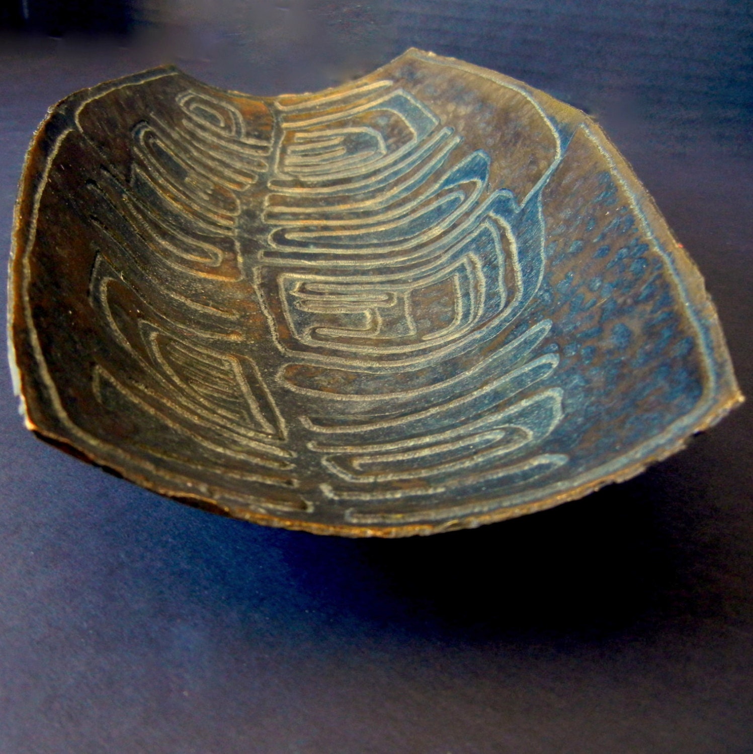 TRAY / Brass OR Copper / curved and embossed / Exotic stylized images / Mid Century Art / et133