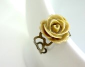 Natural Tan Rose Ring on a Light Bronze Heart Ring Base