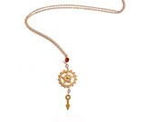 Gift For Mom Red Garnet Necklace, Gold Necklace, Summer Fashion, Gold Jewelry, Clock Part  Necklace, Handmade Jewelry