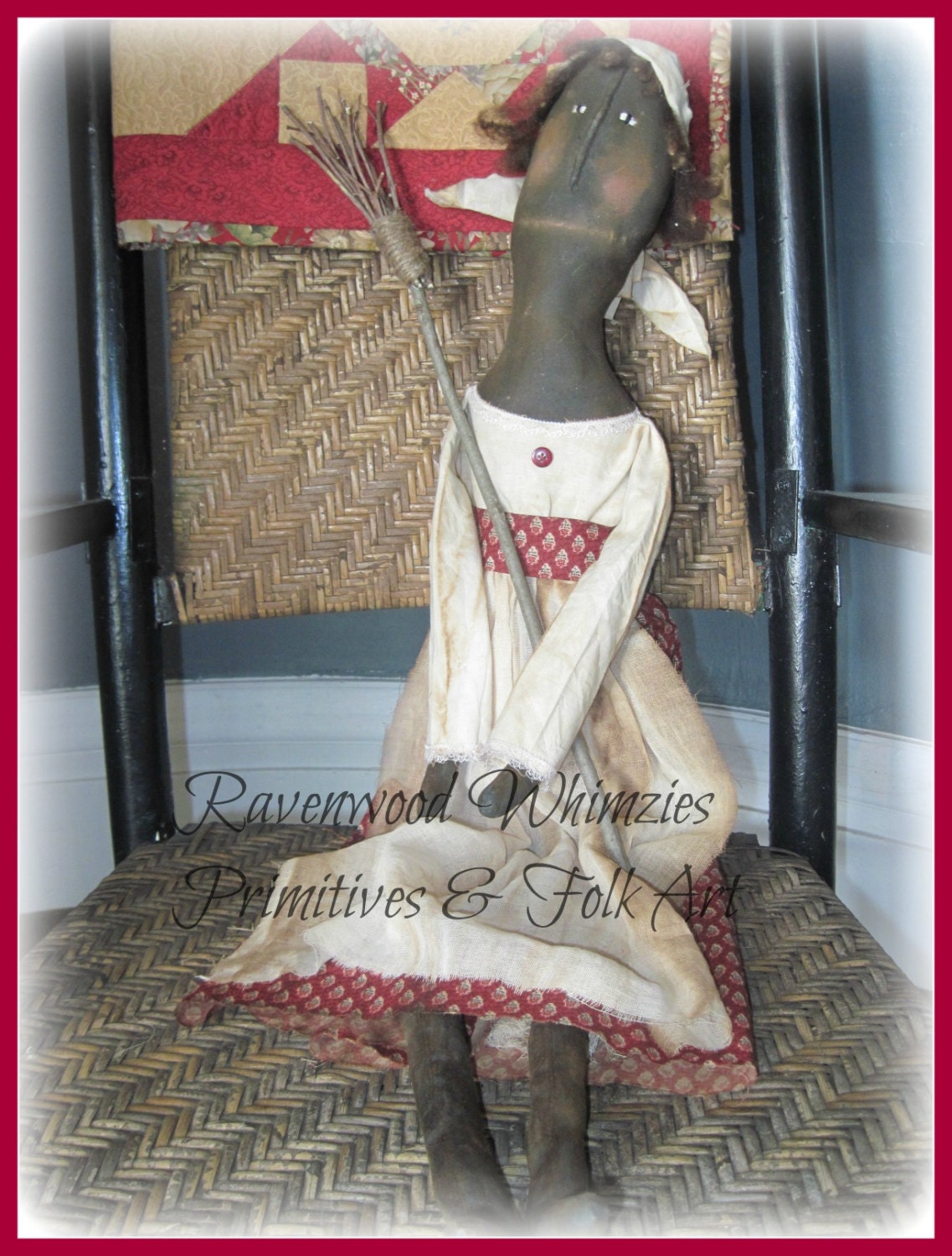 Primitive Folk Art Black Slave Doll, Primitive Doll, Primitive Black Doll, Prim Mammy Doll