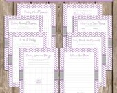 Baby Shower Game Mega Pack - Purple Sugar and Spice Chevron - Design2 INSTANT DOWNLOAD Il_170x135